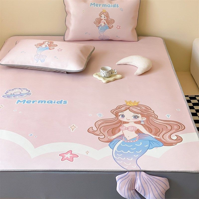 A类夏季卡通冰丝凉席三件套可爱立体印花空调席可机洗折叠床笠款