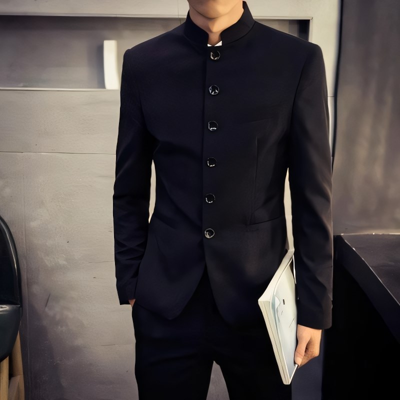 立领中山装套装男士韩版修身秋冬季青年学生休闲新中式小西服外套