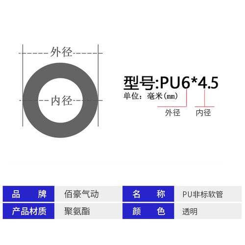 速发PU非标气管空压机气泵软q管风管6X3.5/6X3/4X2/5X3/8X6非标定