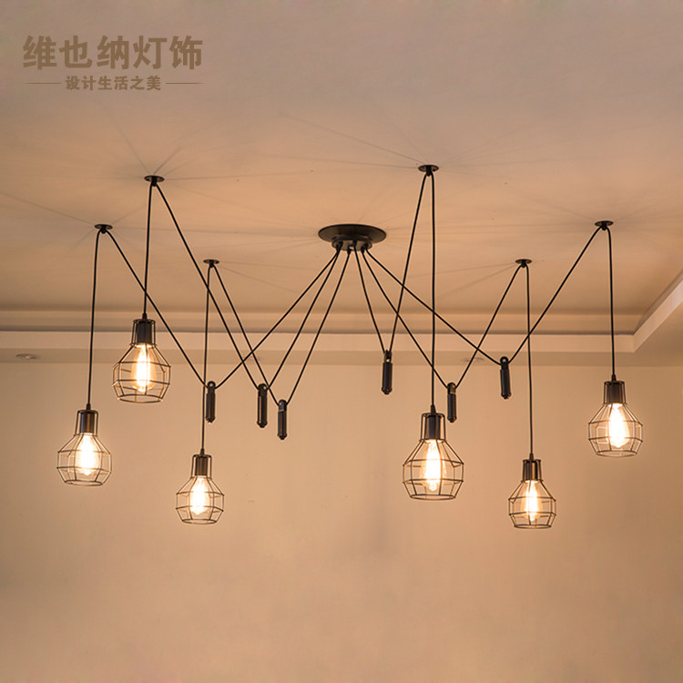 美式复古天女散花餐厅灯理发店创意滑轮升降工业风客厅铁笼子吊灯,家装灯饰光源,餐厅吊灯,淘宝优惠券,粉丝福利购,淘宝优惠卷
