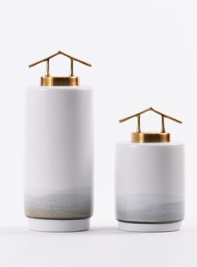 新中式白色带盖陶瓷摆件样板间客厅玄关电视柜桌面插花器装饰品