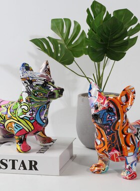 创意狗狗树脂工艺品柯基摆件客厅桌面玄关装饰品树脂家居小摆件