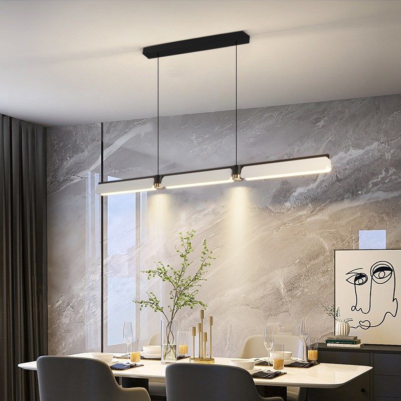 餐厅吊灯现代简约北欧灯长条设计感高级带射灯聚光岛台餐桌饭厅灯,家装灯饰光源,餐厅吊灯,淘宝优惠券,粉丝福利购,淘宝优惠卷