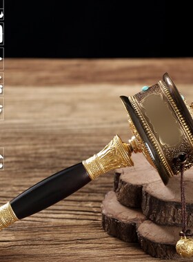 西藏家用手摇转轮纯铜浮雕民族A风装饰摆件藏式转筒手持转经简转