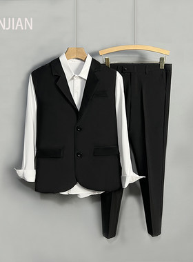 西装背心衬衫九分西裤套装男商务三件套长袖结婚宴会新郎伴郎礼服