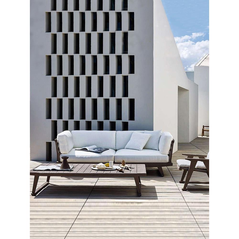 户外实木沙发庭院花园室外露天别墅酒店藤编防腐柚木沙发家具组合