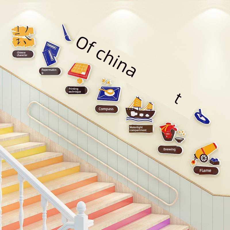 幼儿园楼梯墙装饰传统文化墙贴纸3D惊艳中国环境创作主题墙成品