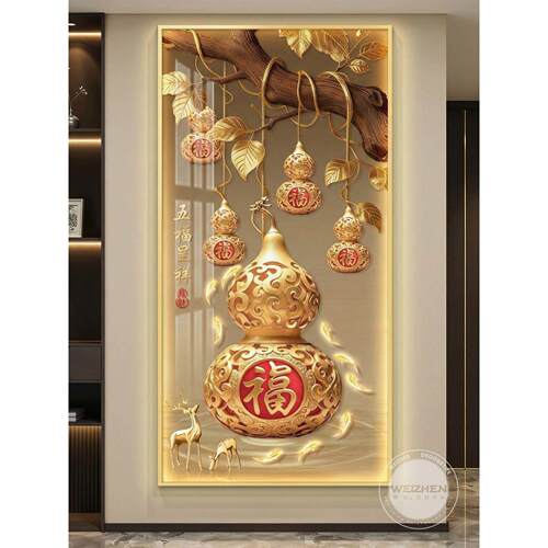 葫芦轻奢led带灯入户玄关装饰画走廊过道挂画壁画简约现代高级感