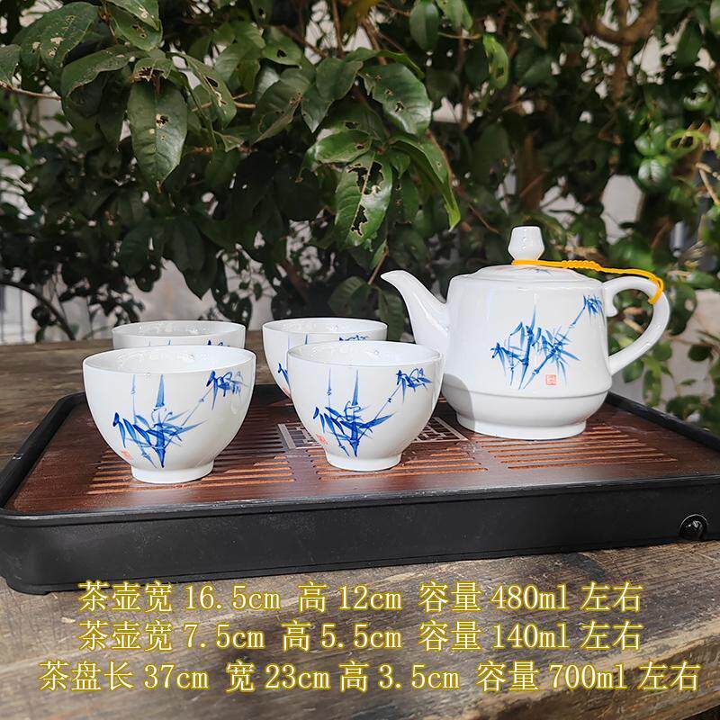 手绘釉下彩茶具大号茶壶白瓷泡茶壶家用茶具套装陶瓷茶壶