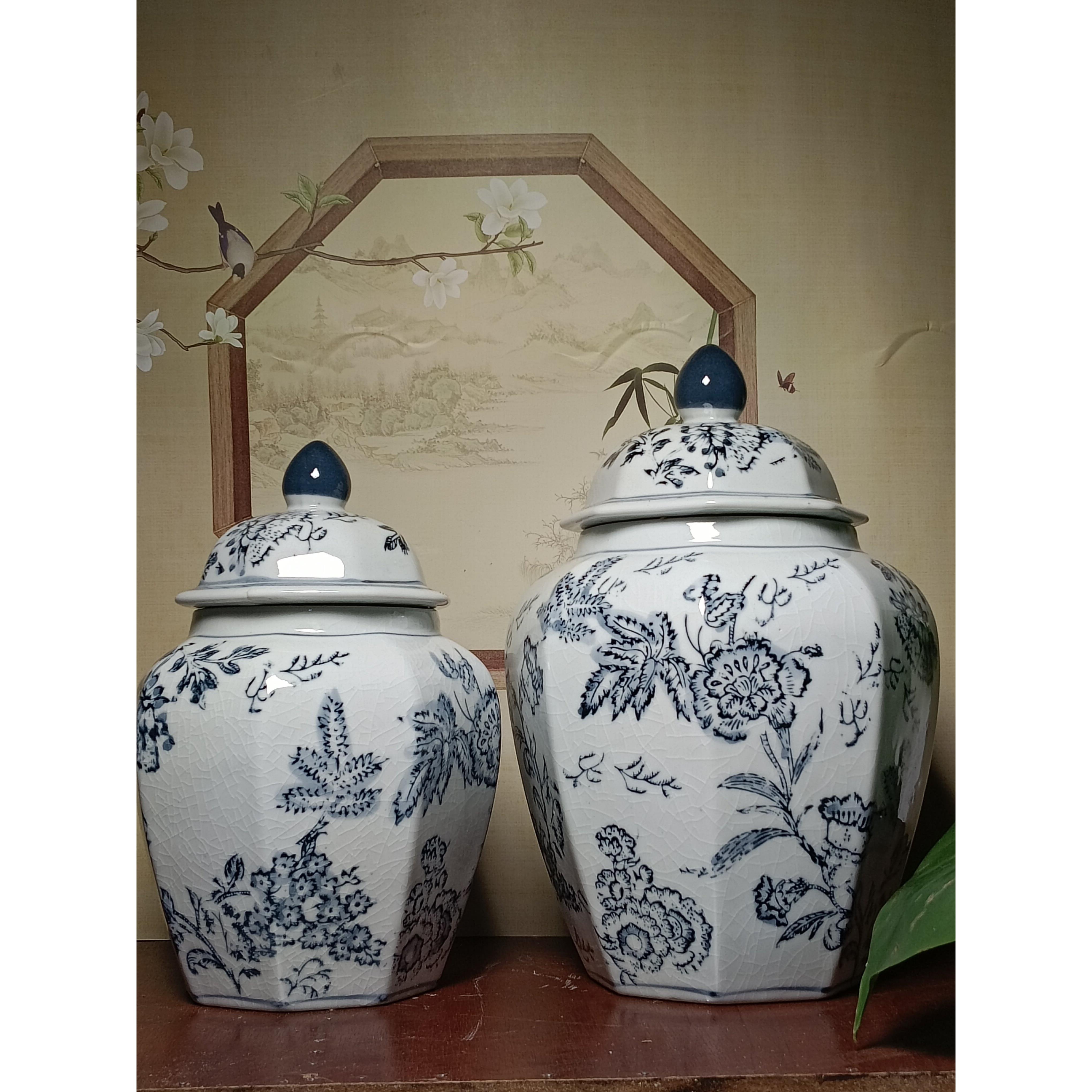 陶瓷插花瓶储物罐中式青花瓷摆件玄关家居装饰品