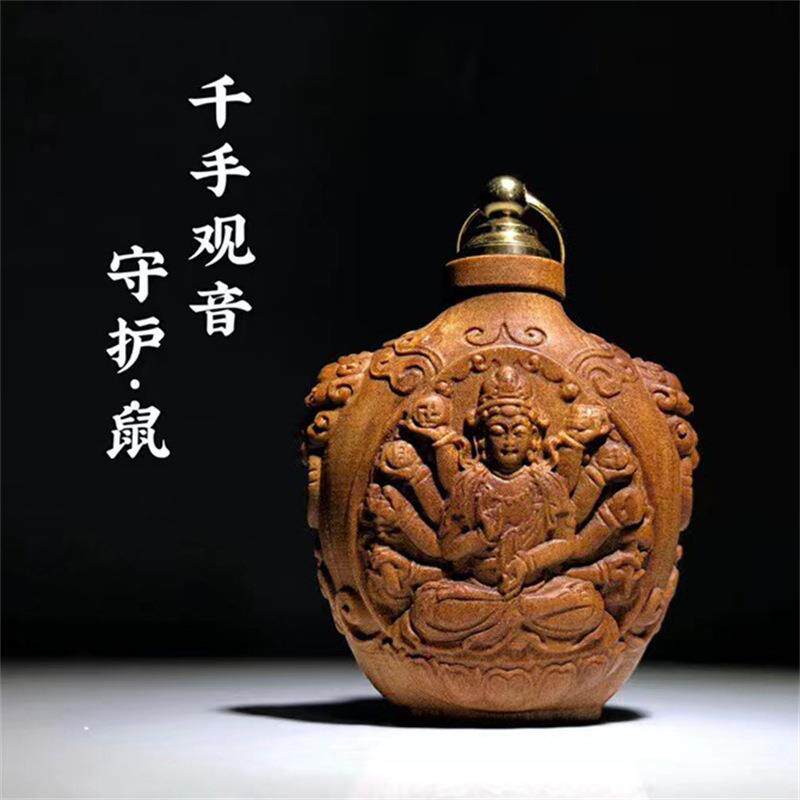 印度老山檀香宝瓶鼻烟壶八大守护神系列立体雕刻鼻烟壶工艺品