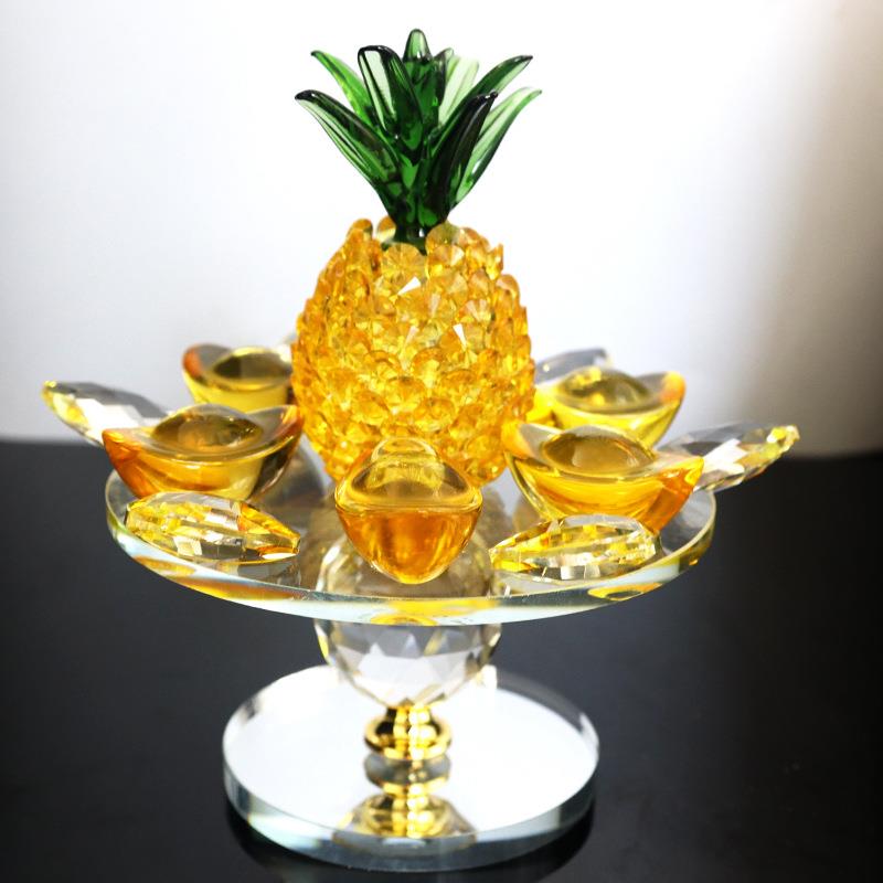 新款水晶菠萝果盘创意摆件现代酒柜电视柜装饰仿真凤梨工艺品供盘