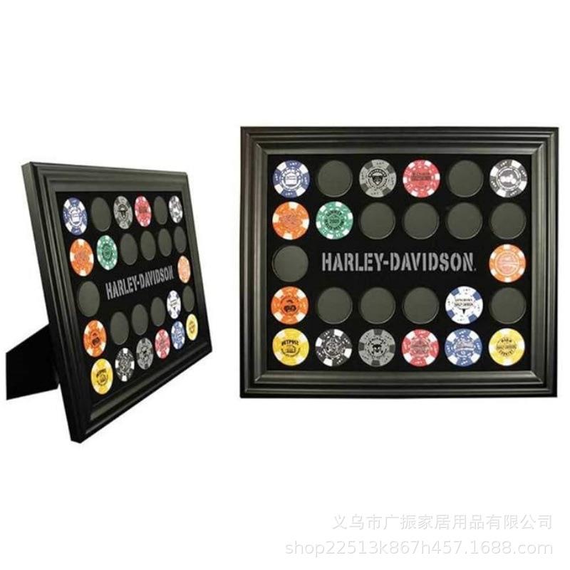 亚马逊装裱框框木质方形筹码展示框摆件悬挂上墙装饰画框收纳储存