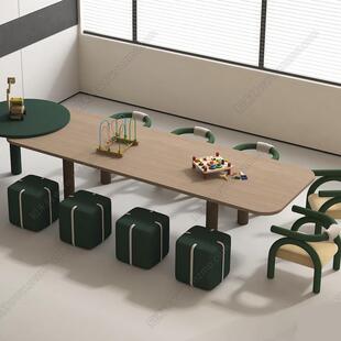 早教培训儿童桌椅幼儿园阅读绘画手工桌架空层娱乐区高端实木家俱