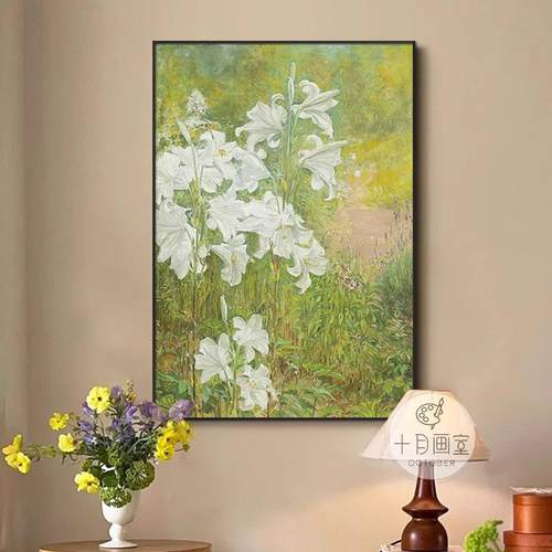 绿色治愈系装饰画 画客厅玄关挂画 画小众艺术卧室壁画 画法式覆