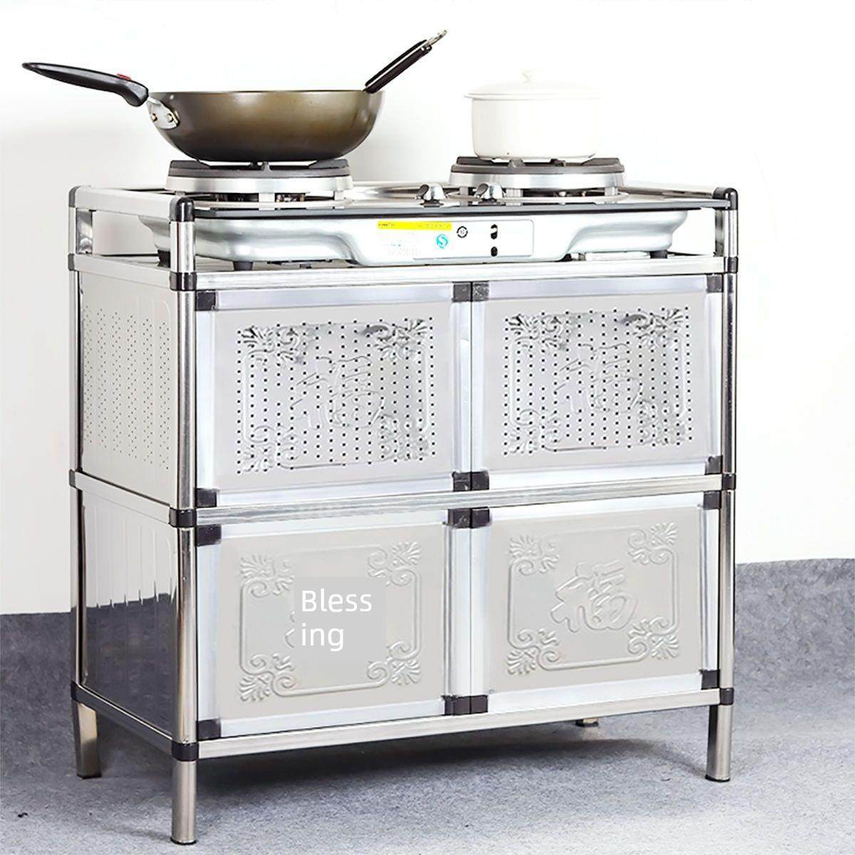 不锈钢碗柜收纳柜橱柜灶台储物柜厨房柜子灶台柜家用铝合金橱柜