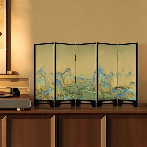 千里江山图小屏风桌面摆件新中式茶桌家居边柜玄关装饰品覆古摆画