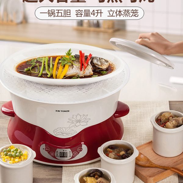 天际隔水炖电炖盅家用全自动电炖锅煲汤锅陶瓷煮粥神器4L一锅五胆