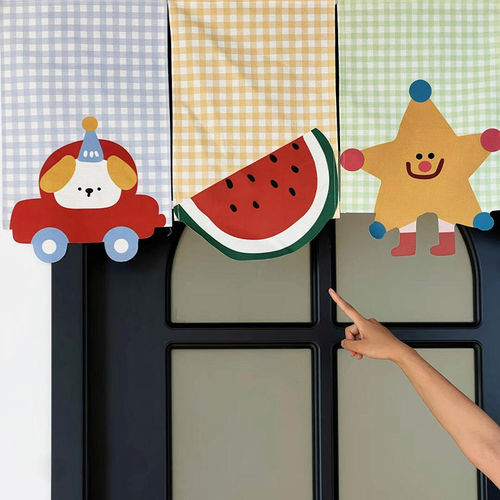 可爱动物吊旗门帘卧室厨房居家装饰半帘遮挡布帘魔术贴玄关隔断帘