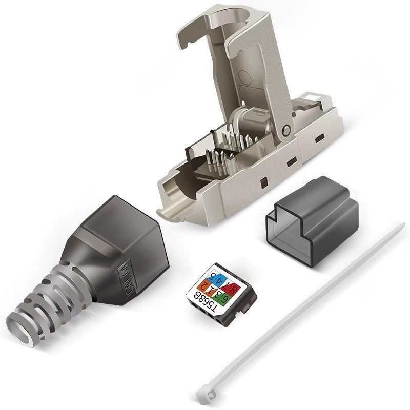 超六类CAT6A七类屏蔽免打水晶头CATE7/RJ45网络万兆免压网线水晶