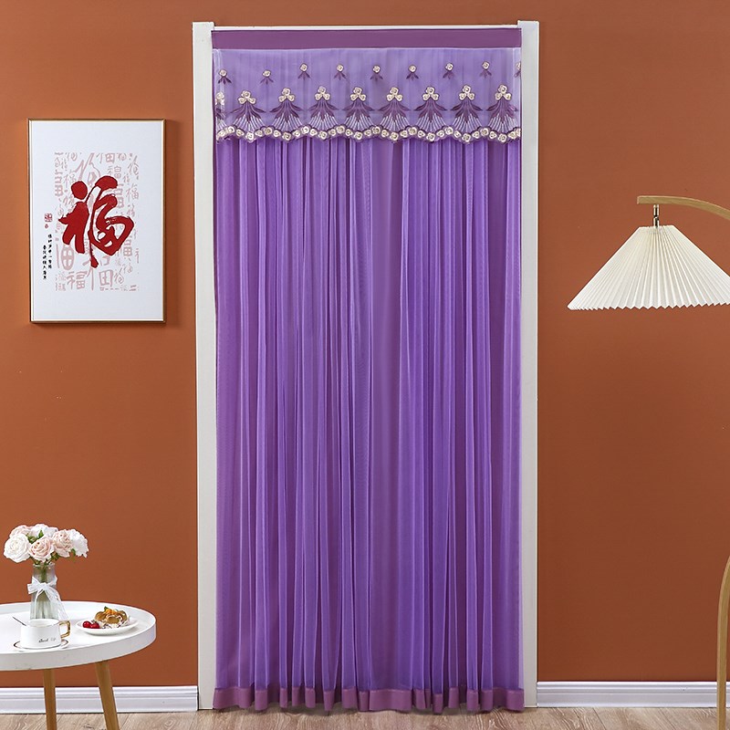 家用免打孔防蚊门帘卧室厨房双层不透H纱帘新款四季蕾丝门帘隔断