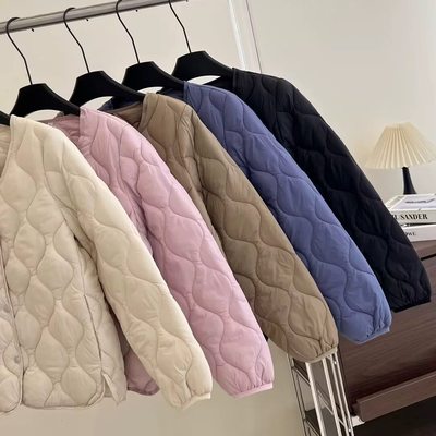 egg smile奶油慕斯菱格棉服2025新款轻薄棉服女宽松外套-QYG