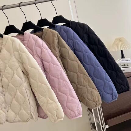 egg smile奶油慕斯菱格棉服2025新款轻薄棉服女宽松外套-QYG