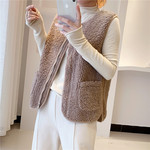 TJ 拉链保暖羊羔绒马甲女短款冬季大码皮毛一体坎肩外穿背心马夹