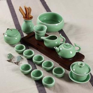 龙泉中式 青瓷 功夫茶具盖碗泡茶套装 家用陶瓷茶壶六君子茶杯套装
