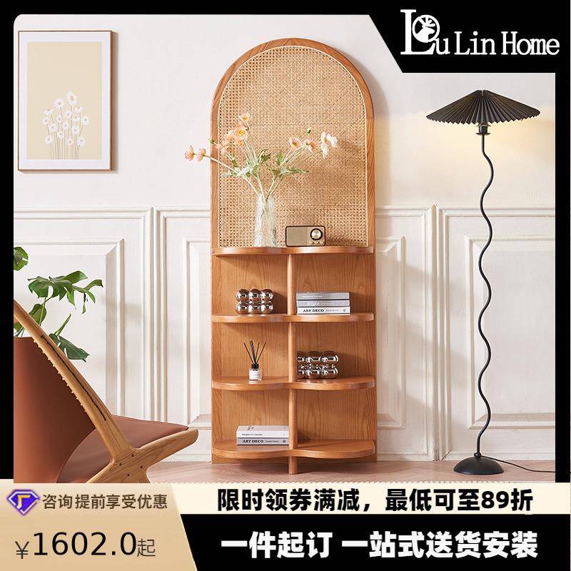 日式实木屏风隔断客厅民宿藤编置物架小户型遮挡入户简约杂志书架