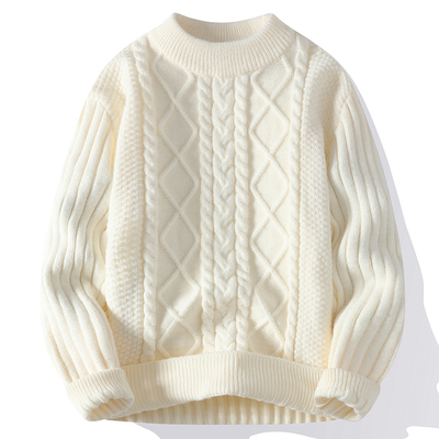 半高领毛衣男秋冬季麻花编织加厚针织衫男士潮流百搭慵懒风毛线衣