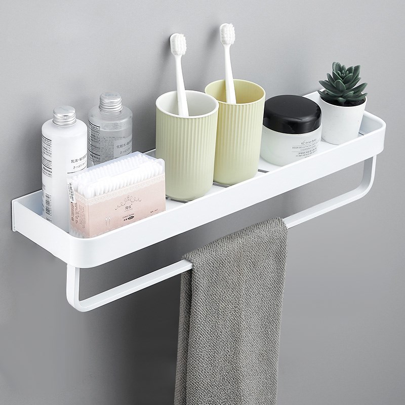 日式白色b免打孔浴室卫生间置物架壁挂式厕所洗漱台毛巾收纳架墙