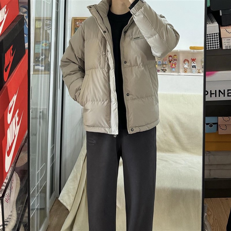 秋冬翻领棉服男装2024新款潮牌厚皮夹克外套男生宽松牛仔裤一整套