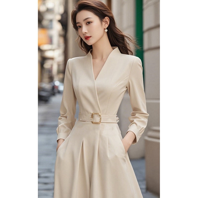 轻职场通勤气质收腰n干练衬衫连衣裙醋酸西装裙子过膝长裙轻熟裙