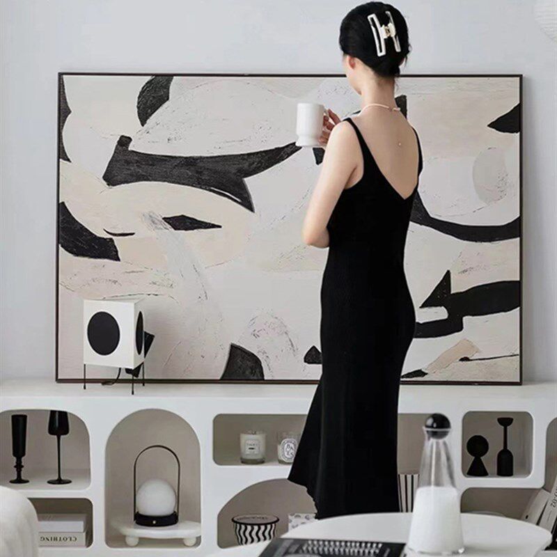 侘寂风装饰画黑白抽象艺术客厅沙发背景巨幅落地画高级感卧室挂画,家居饰品,现代装饰画,淘宝优惠券,粉丝福利购,淘宝优惠卷