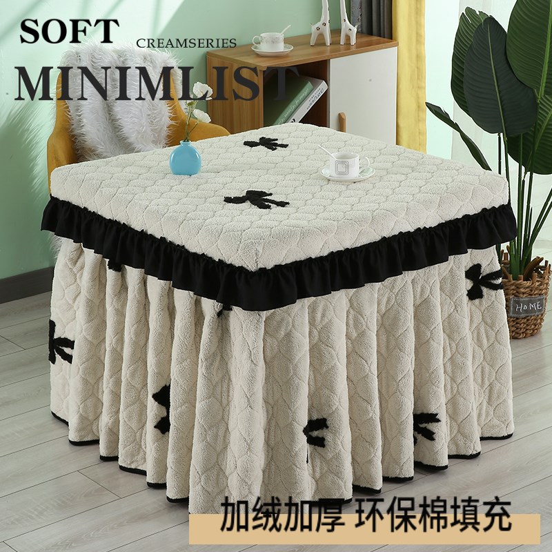 高端方桌烤火罩正方形桌布罩加厚B圆桌电炉罩麻将机取暖烤火被新