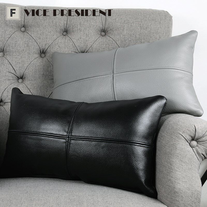 夏凉美式头层牛皮美拉德棕色高端整皮G腰靠枕沙发汽车靠垫靠枕抱