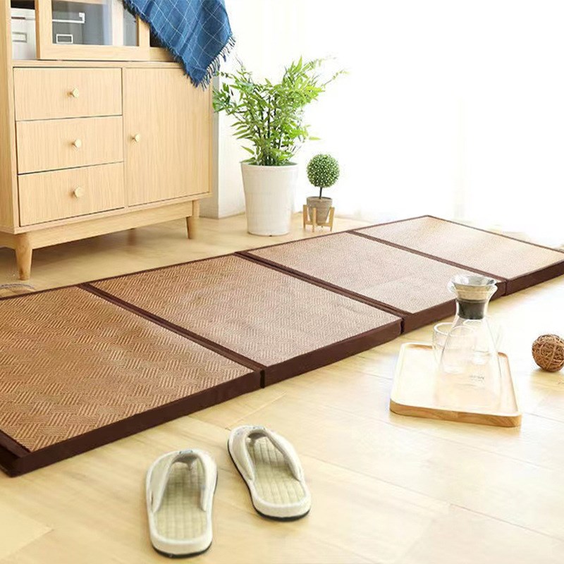 日式藤编加厚凉席客p厅榻榻米地垫家用折叠地垫夏季儿童爬爬垫