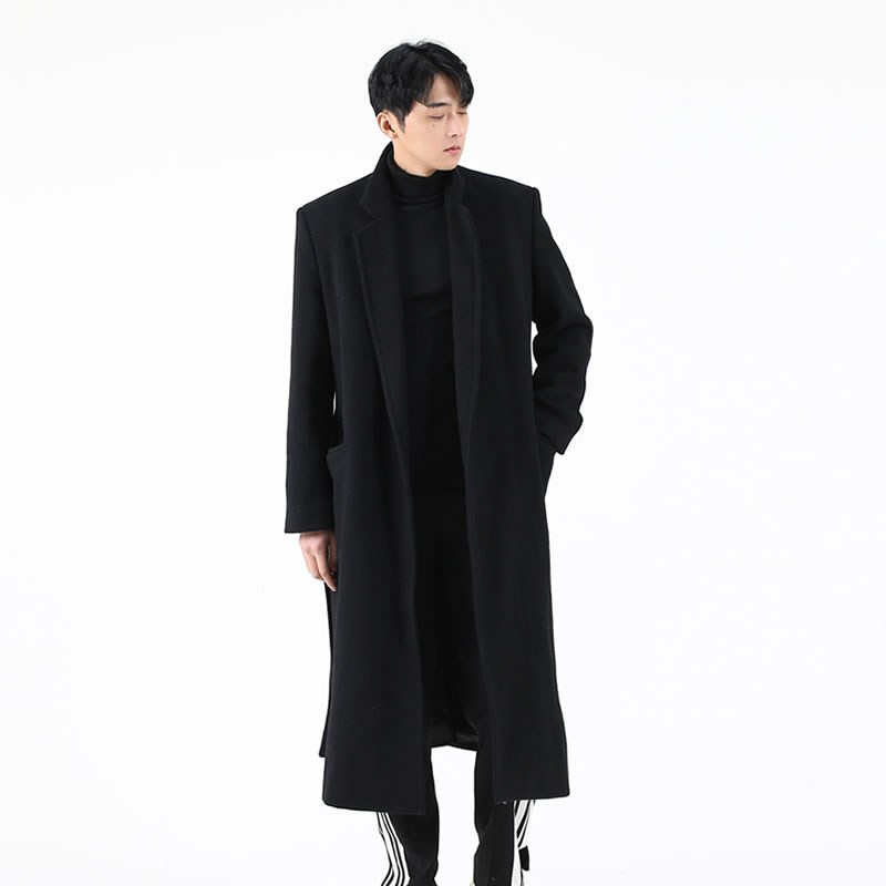 垫肩毛呢大衣男款冬季加厚加绒男士风衣外套长款克苏鲁高级感