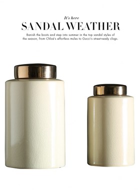 客厅摆件新款陶瓷带盖储物罐 样板房软L装饰品摆件 直身圆盖罐