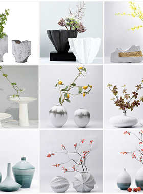 新中式禅意c陶瓷插花花器样板间售楼处隔断层客厅茶室餐厅装饰摆