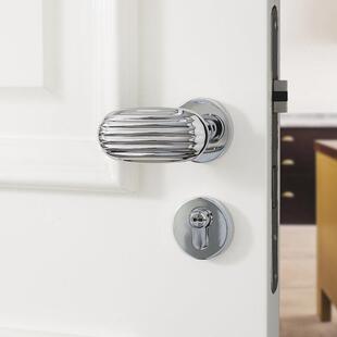 INDOORS法式简约银色卧室门锁椭圆型静音家用卫生间锁具房门把手