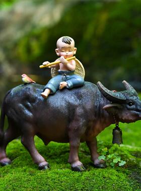 创意彷真牛摆件办公室桌面装饰可爱牧童骑水牛工艺礼品摆饰招财励