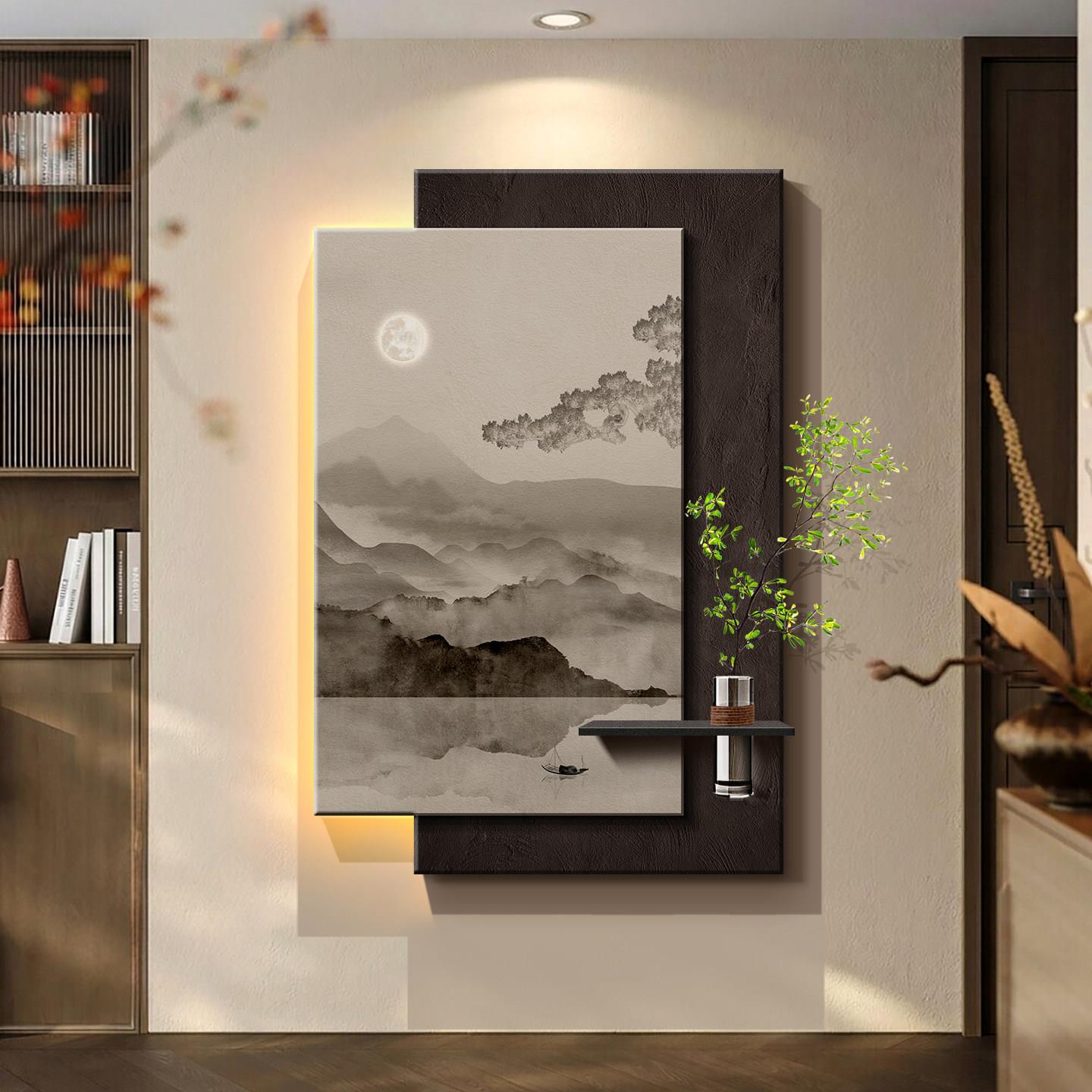 远山如黛玄关装饰画宋代美学山水画靠山图办公室挂画走廊过道壁画