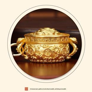 十二生肖聚宝盆聚财招财钥匙扣创意小饰品纯铜皮绣葫芦五帝钱挂件