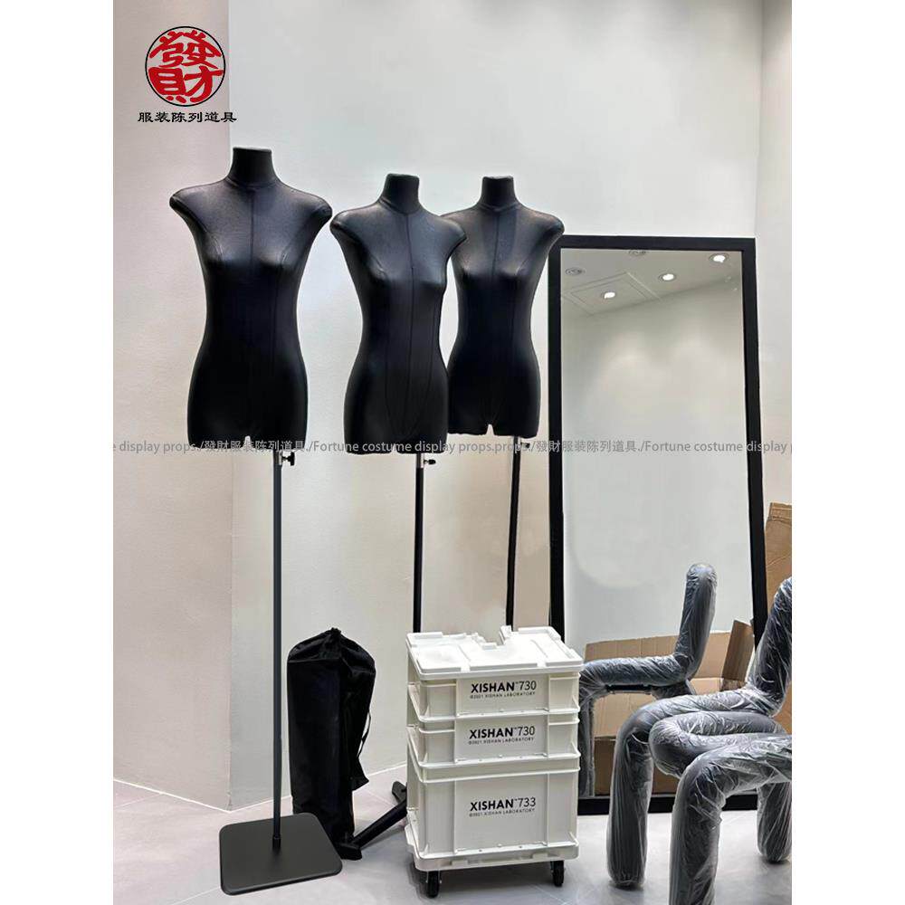 服装店黑色模特展示架扁身女假人橱窗人台无手平胸直角肩陈列道具