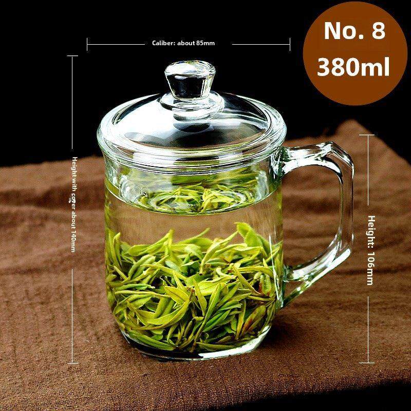 钢化玻璃茶杯，耐高温茶杯，有盖饮水杯，有盖有柄耐热家用杯