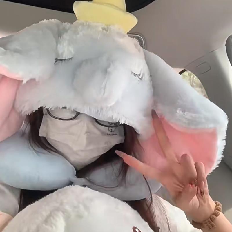 小飞象U型枕可爱卡通连帽护颈枕旅行便携高铁开车飞机睡觉靠脖枕