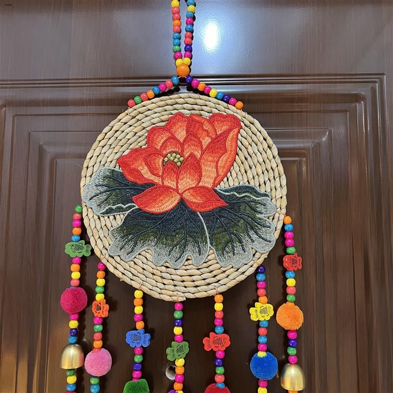 荷花风铃挂件手工编织刺绣加大客厅卧室挂件家居阳台庭院风铃装饰