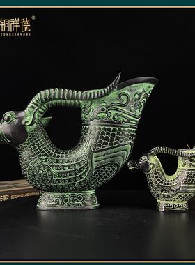 青铜器古牛头杯牛角杯 十二生肖牛摆件牛樽酒樽帝王杯古代酒杯